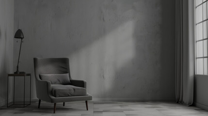 minimalist interior with armchair - obrazy, fototapety, plakaty