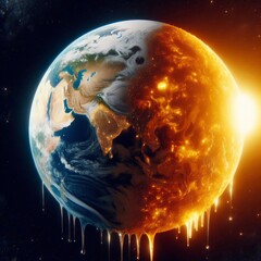 Wide view of the planet earth melting due to climate change
