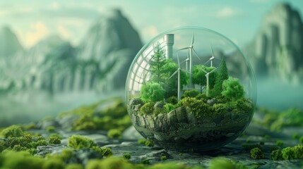 A creative illustration symbolizing the fusion of renewable energy and bio energy within an ecological concept, driving sustainability