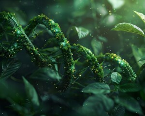 Fototapeta premium Abstract design featuring green DNA, symbolizing the intersection of sustainability with the evolving field of genetic modification and biotechnology