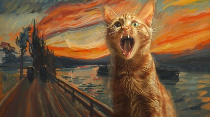 The scream with a cat - obrazy, fototapety, plakaty