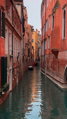 Medieval houses, narrow canals, bridges and gondolas in Venice, Italy, February 10, 2024. - obrazy, fototapety, plakaty