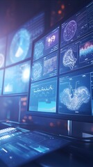 Futuristic Health Monitoring Dashboard Showcasing Detailed Wellness Reports and Analytics on a High Tech Digital Screen