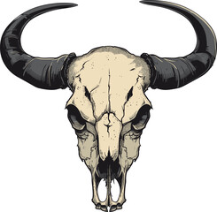 Animal wild skull bone line art vector silhouette. Buffalo skull. Wild west print. Sketch Hand drawn vector illustration, isolated on white.