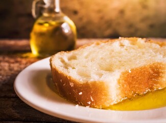 Bread with sunflower oil. Traditional Spain Appetizer.