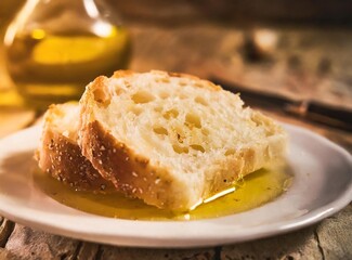 Bread with sunflower oil. Traditional Spain Appetizer.