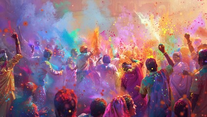 a group of people throwing colorful powder