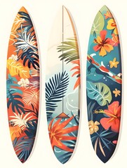 Vibrant Tropical Surfboard Designs for Beachside Leisure and Adventure