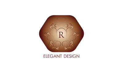 Exquisite monogram design with the initial R. Emblem logo restaurant, boutique, jewelry, business.