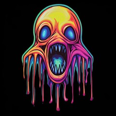 A colorful, grotesque monster with dripping paint on its face. The monster has a mouth open wide, and its eyes are glowing. TMushroom sticker