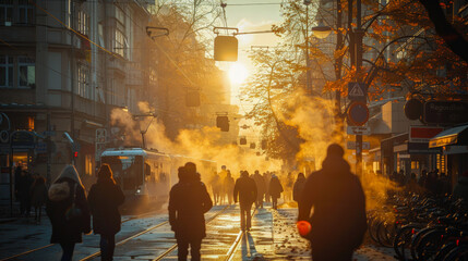 Urban atmosphere: crowd of people on busy streets of a metropolis