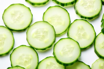 Fresh cucumber slices, delicious cucumber slices, bio food cucumber, cucumber snack, healthy food, energy, fresh, food market, generative AI, JPG