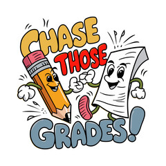 back to school 2024 Cartoonish charm with vibrant colors illustration, Chase those grades!