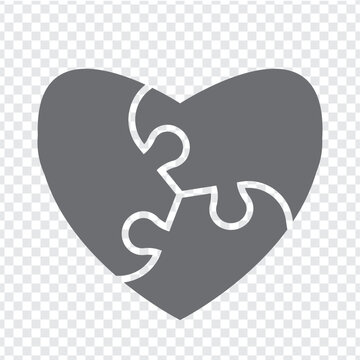 Simple icon of heart puzzle in grey.  Simple icon puzzle of three elements on transparent background for your web site design, logo, app, UI. EPS10.