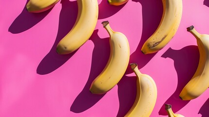 bananas pattern on a vibrant pink solid color background, sun and shadows