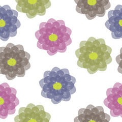 Seamless flower pattern.  Flat botanical ornament with minimalistic elements in trendy color. Liberty style millefleurs.