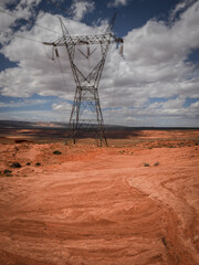 Powerline in red desert canyon in Page Arizona