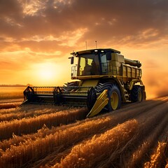 a harvester for harvesting crops in the field. - obrazy, fototapety, plakaty