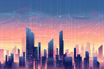 Urban Cityscape With Skyline Lines and Dots