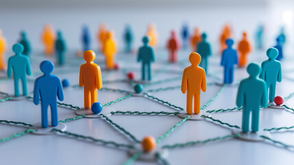 Simple colorful figures of people connected by network. Conceptual background - 780807878