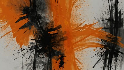 Serenity Strokes Zen Orange Abstract Ink Brush Wallpaper Art