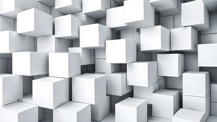 random shifted white cube boxes block background wallpaper banner with copy space
