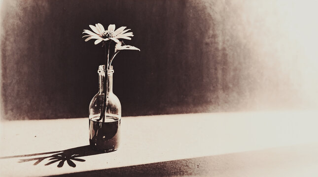 illustrazione di vecchia immagine, dagherrotipo di fiore in una bottiglia