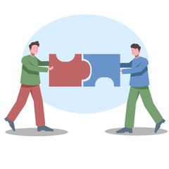 business people working together. put together a puzzle. think. looking for ideas. solution. profit. suitable for business themes.