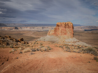 Wide view of Sandstone rock towers formatons at Stud Horse Point near Page Arizona 