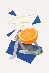 Composite creative photo collage of headless woman with citrus instead of head lead healthy...