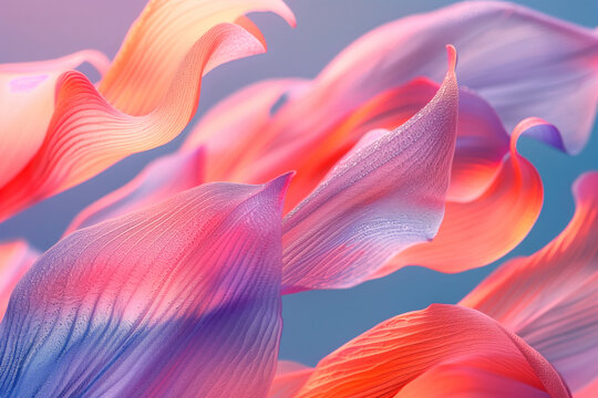 Abstract vibrant fantasy flower petals in blue and pink colors close-up macro background wallpaper