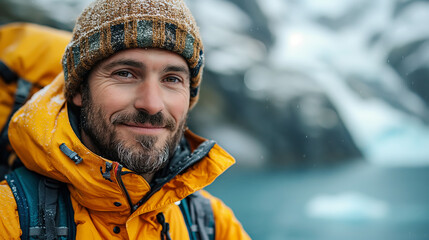 Happy hiker man taking selfie portrait on the top of mountain - 780811254