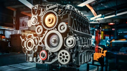 Auto Engine Anatomy: Gears and Components Unveiled. Concept Auto Engine Anatomy, Gears, Components, Unveiled - obrazy, fototapety, plakaty