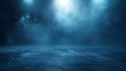 Dark street. asphalt abstract dark blue background. empty dark scene. neon light. spotlights The concrete floor and studio room with smoke float up the interior texture for display products - Powered by Adobe