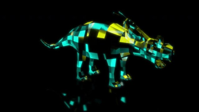 Rendering 3D animation, VISUAL EFFECTS Low Poly Achelousaurus Model on a black background