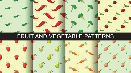 set of seamless fruit and vegetable patterns