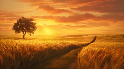 A Serene Sunset Over Wheatfield