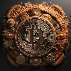 Abstract bitcoin emblem with ornate baroque elements