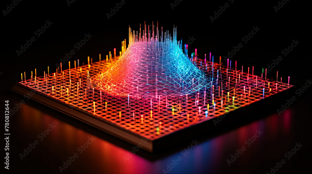 Poster a colorful, abstract image of a mountain with a red and blue peak. the image is made up of many smal