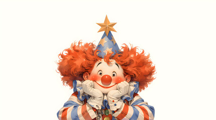 Cute circus clown. Watercolor illustration. Banner, slider for children's parties.