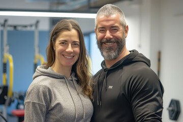 Fitness Couple Smiling During Gym Workout Session