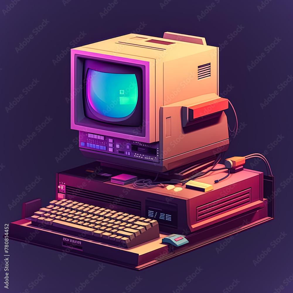 Poster a computer monitor sits on top of an old computer tower. the monitor is turned off and the tower is 