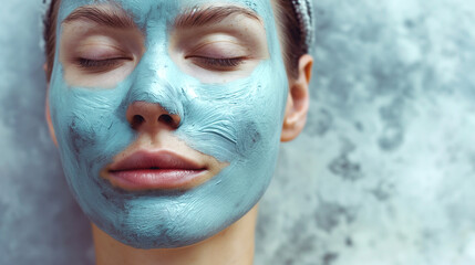 Woman with blue clay mask on her face