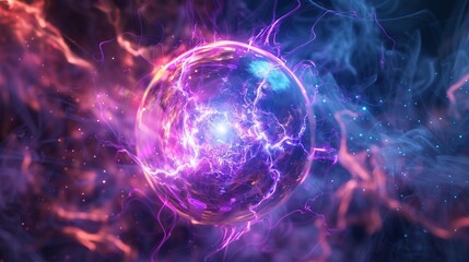 Electromagnetic Plasma Sphere - Purple and Blue Energy Field - Science Concept .