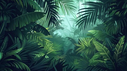 Fototapeta na wymiar A vivid vector illustration of a horizontal tropical rainforest scene