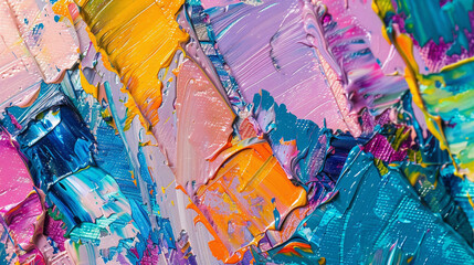 Fragment of multicolored texture painting. Abstract art background. oil on canvas. Rough brushstrokes of paint. Closeup of a painting by oil and palette knife. Highly-textured. high quality details.