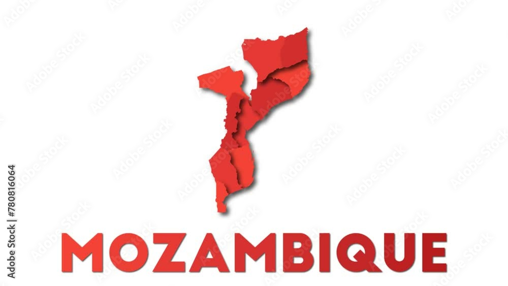 Poster mozambique map showing regions. animated country map with title. 4k resolution animation.