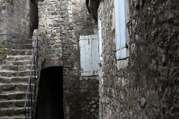 Naklejka premium Street in the old village of Balazuc - Ardeche - France