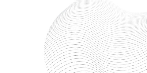 Dotted particles flowing halftone gradient curve shape wave pattern on white background. Vector in technology, science, music, waves, modern concept.
