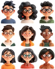People avatars set. Young men and women with thinking face expressions. Modern line character heads, happy smiling thoughtful girls and guys.vector